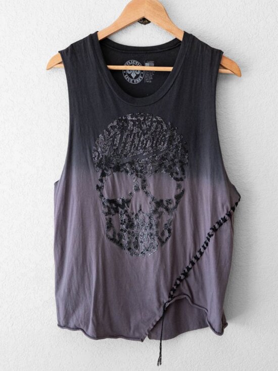 Affliction Tops - Affliction Y2K Gray Ombre Sleeveless Skull Tank Top Large Made USA Grunge Goth